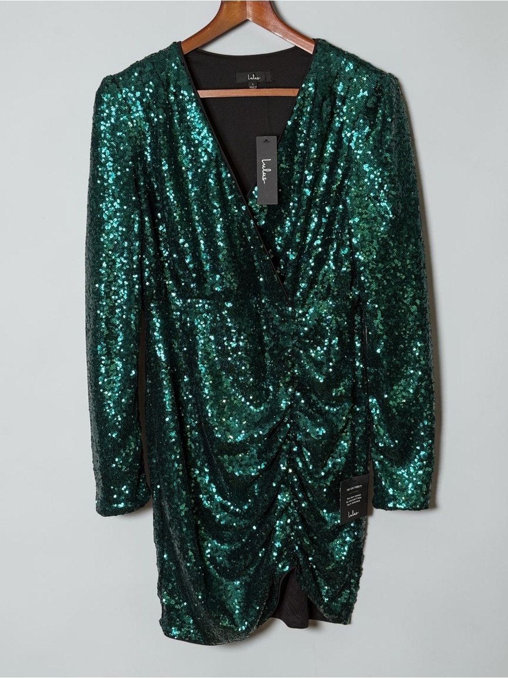 NWT Lulus Get Festive Emerald Green Sequin Bodycon Mini Dress L Large - Picture 6 of 16